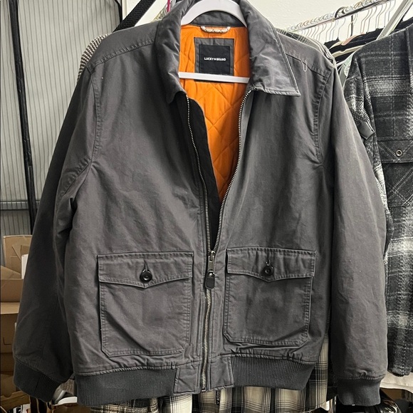 Lucky Brand Charcoal Bomber Jacket with Orange Lining - Picture 1 of 8